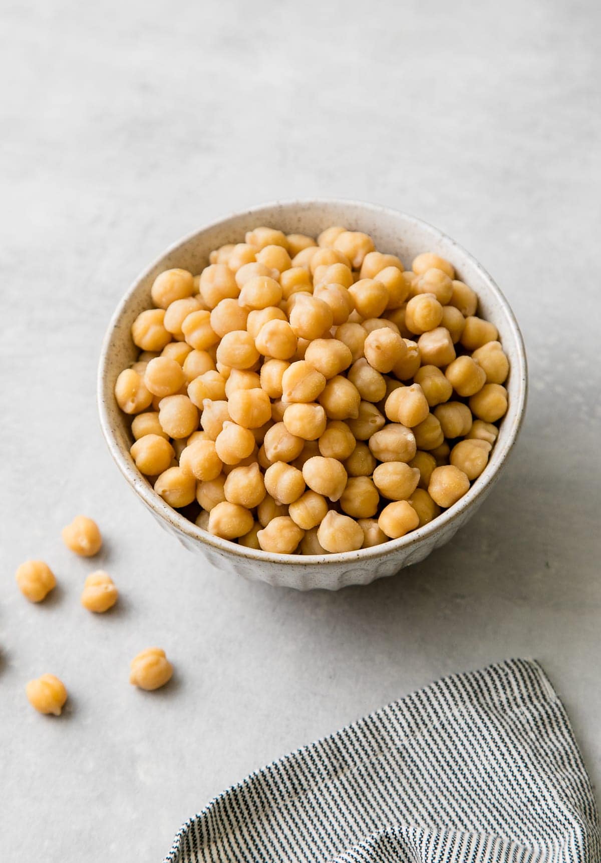 top down, side angle view of bowl with freshly made instant pot chickpeas.