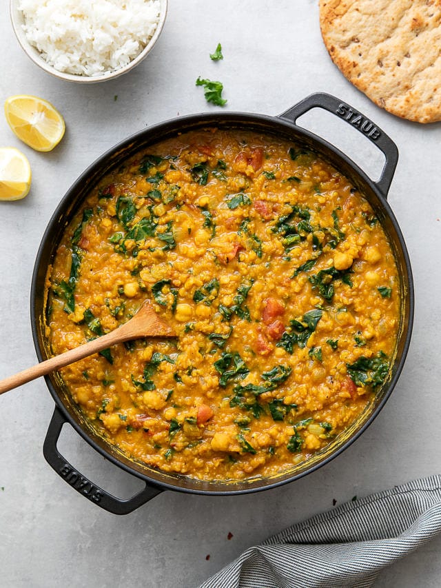 CURRY RED LENTIL STEW WITH CHICKPEAS + KALE STORY