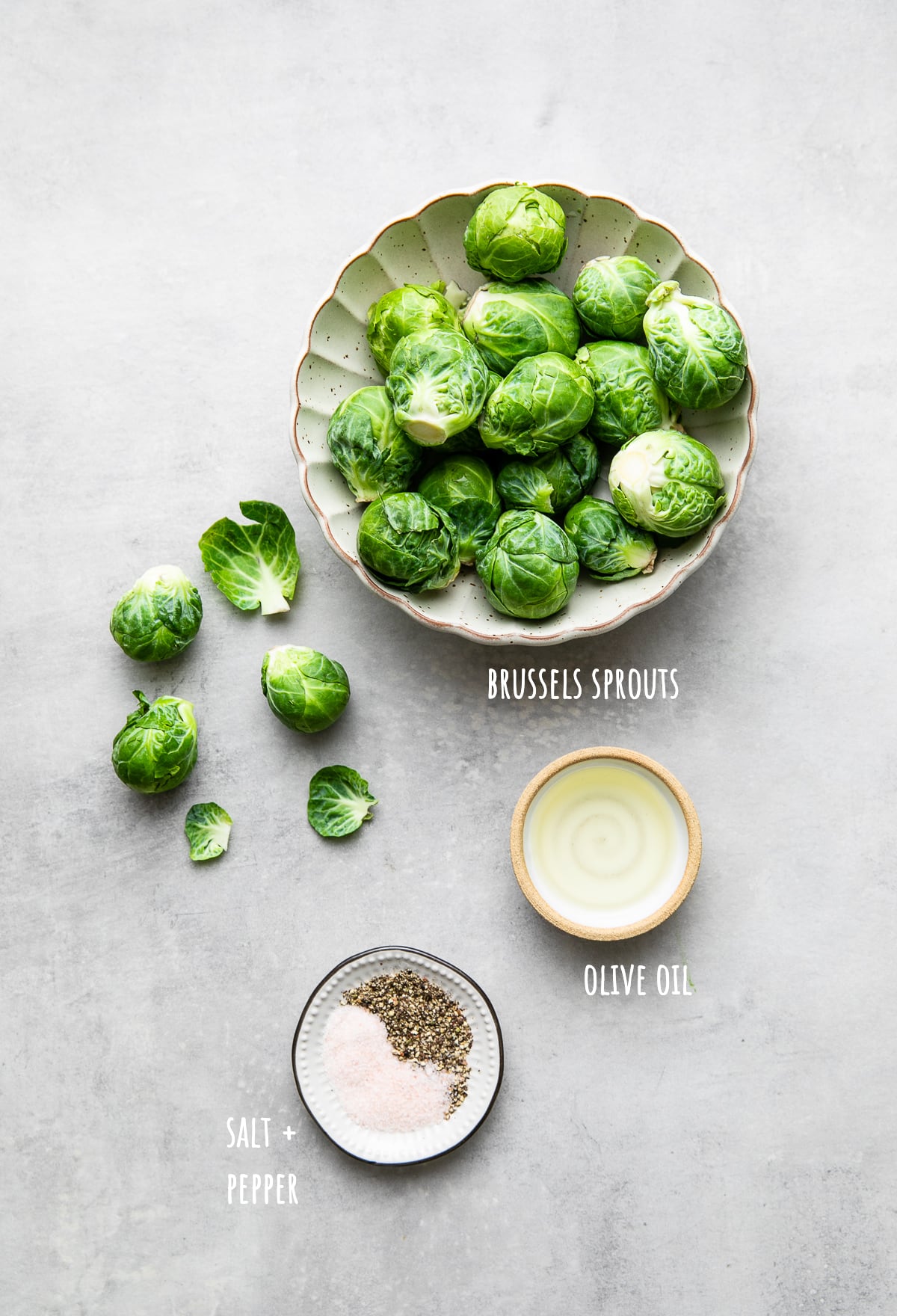 top down view of ingredients used to make the best roasted brussels sprouts.