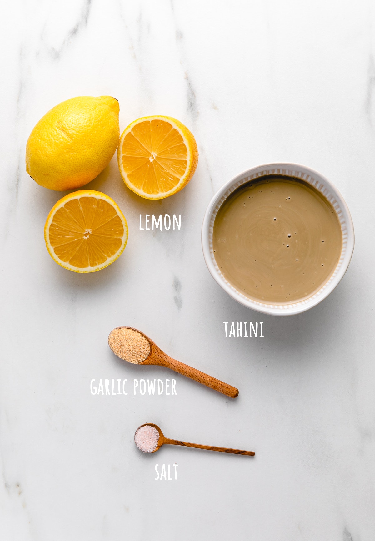 top down view of ingredients used to make the best tahini sauce.