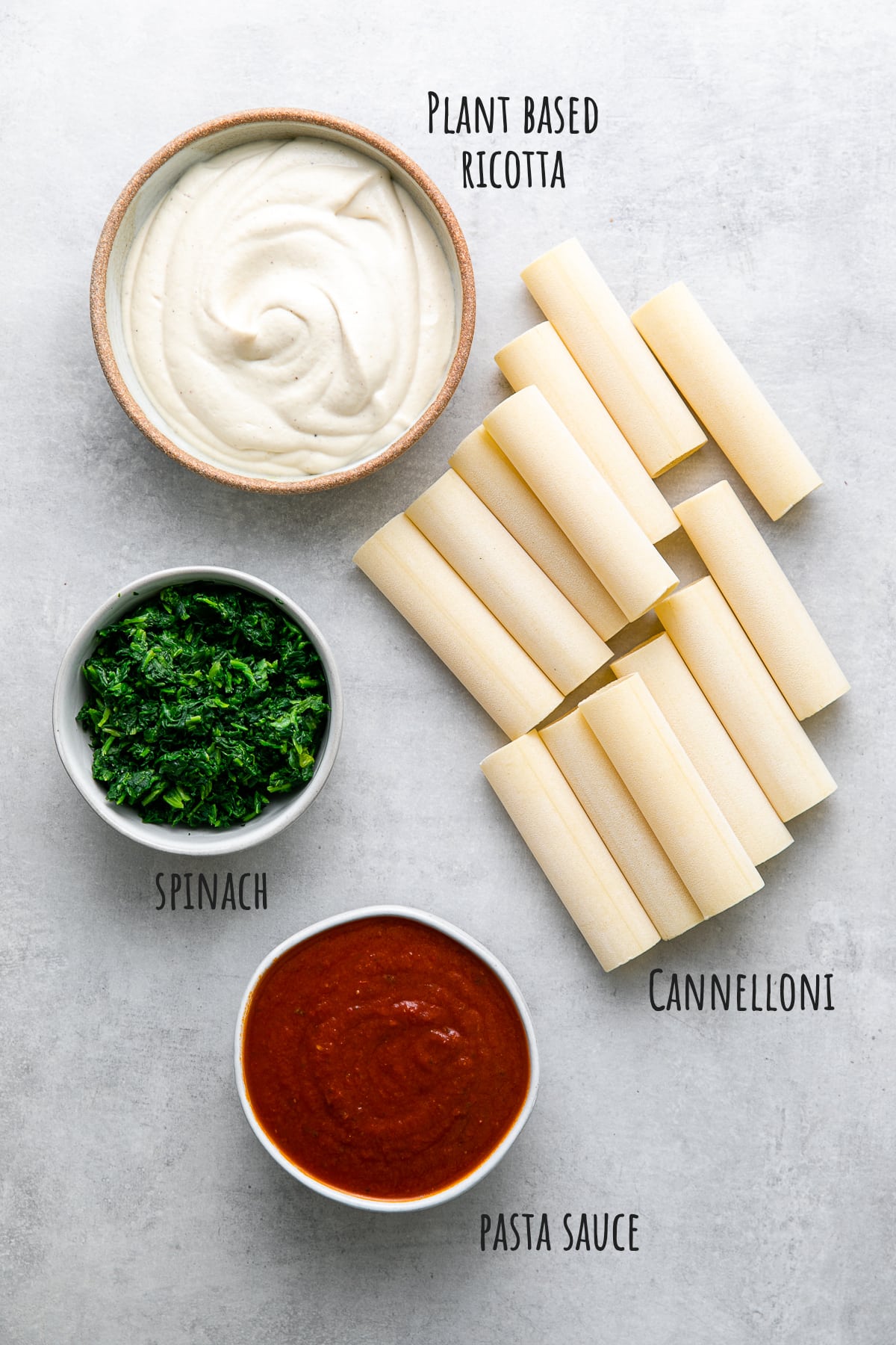 top down view of ingredients used to make vegan cannelloni recipe.