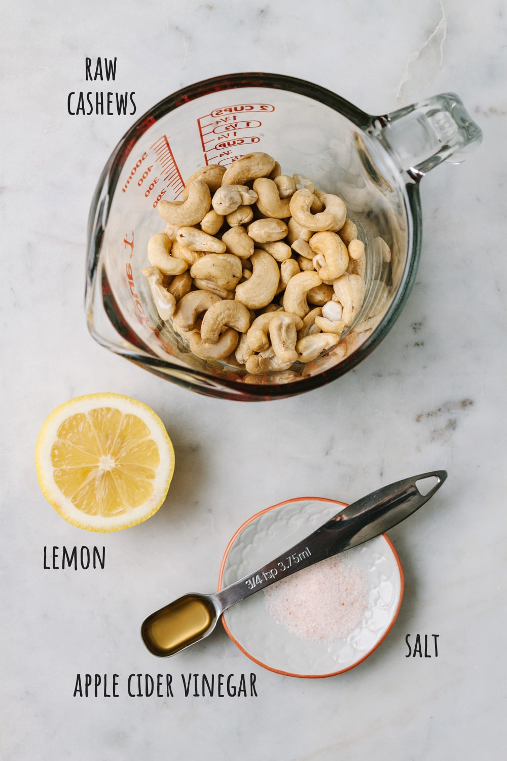 top down view of ingredients used to make vegan sour cream with cashews.