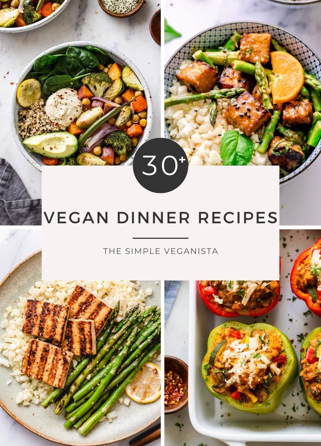 vegan dinner recipes roundup graphic.