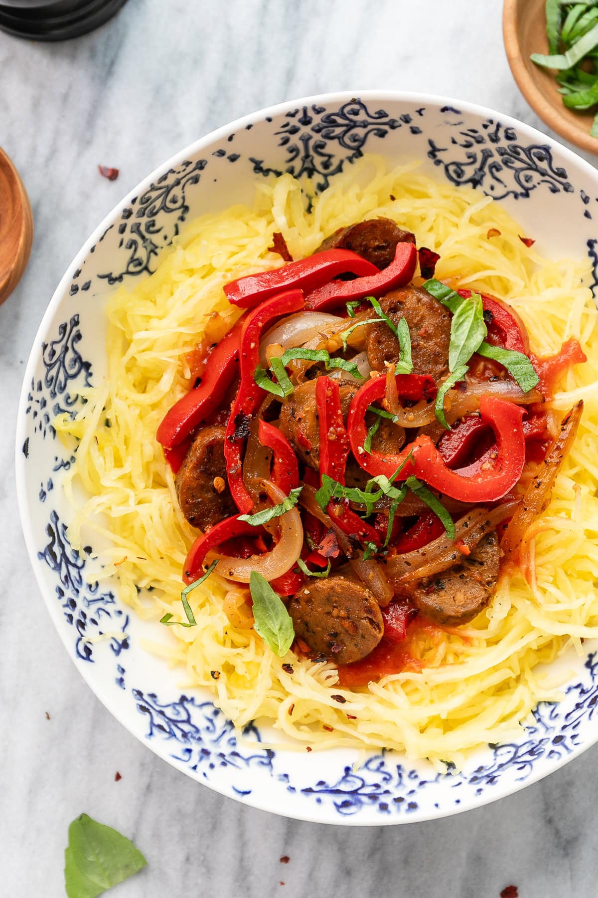 Pepper, Onion & Italian Sausage Spaghetti Squash