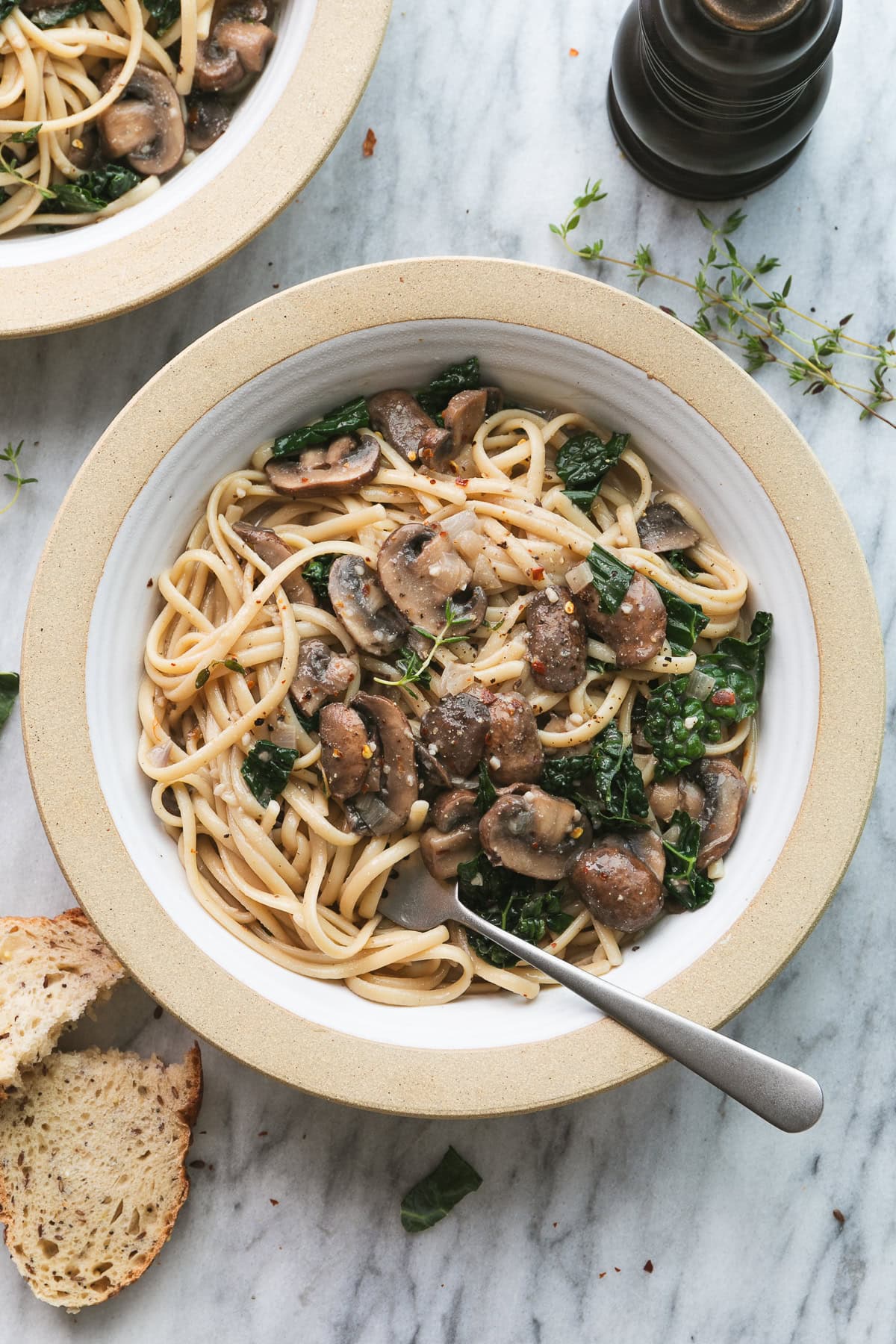 garlic mushroom kale pasta perfect for easy weeknight dinner.