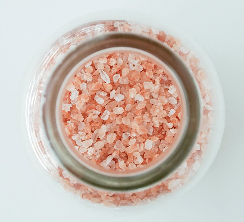 himalayan pink salt in a glass jar.