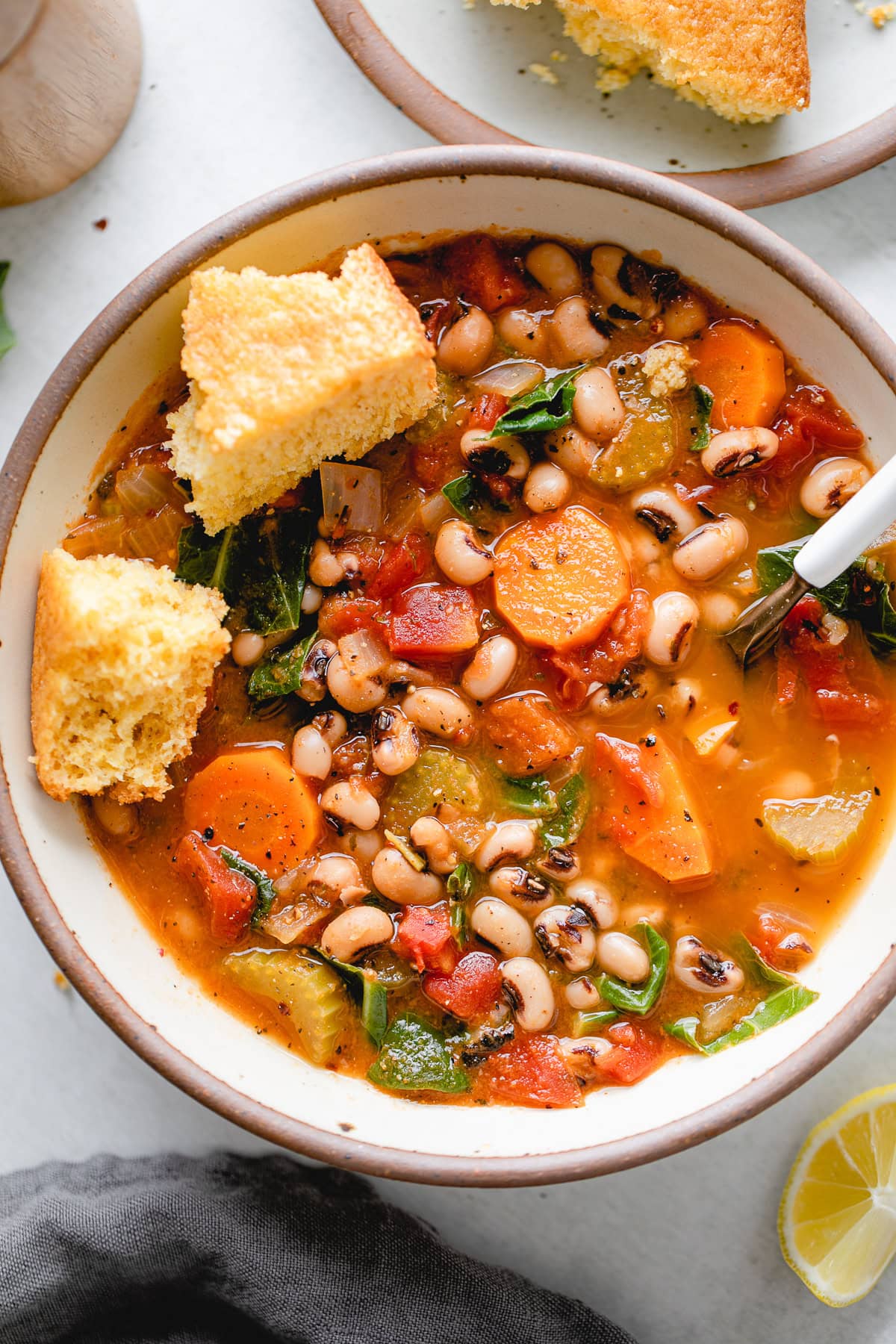 vegan vegetable bean soup with cornbread.