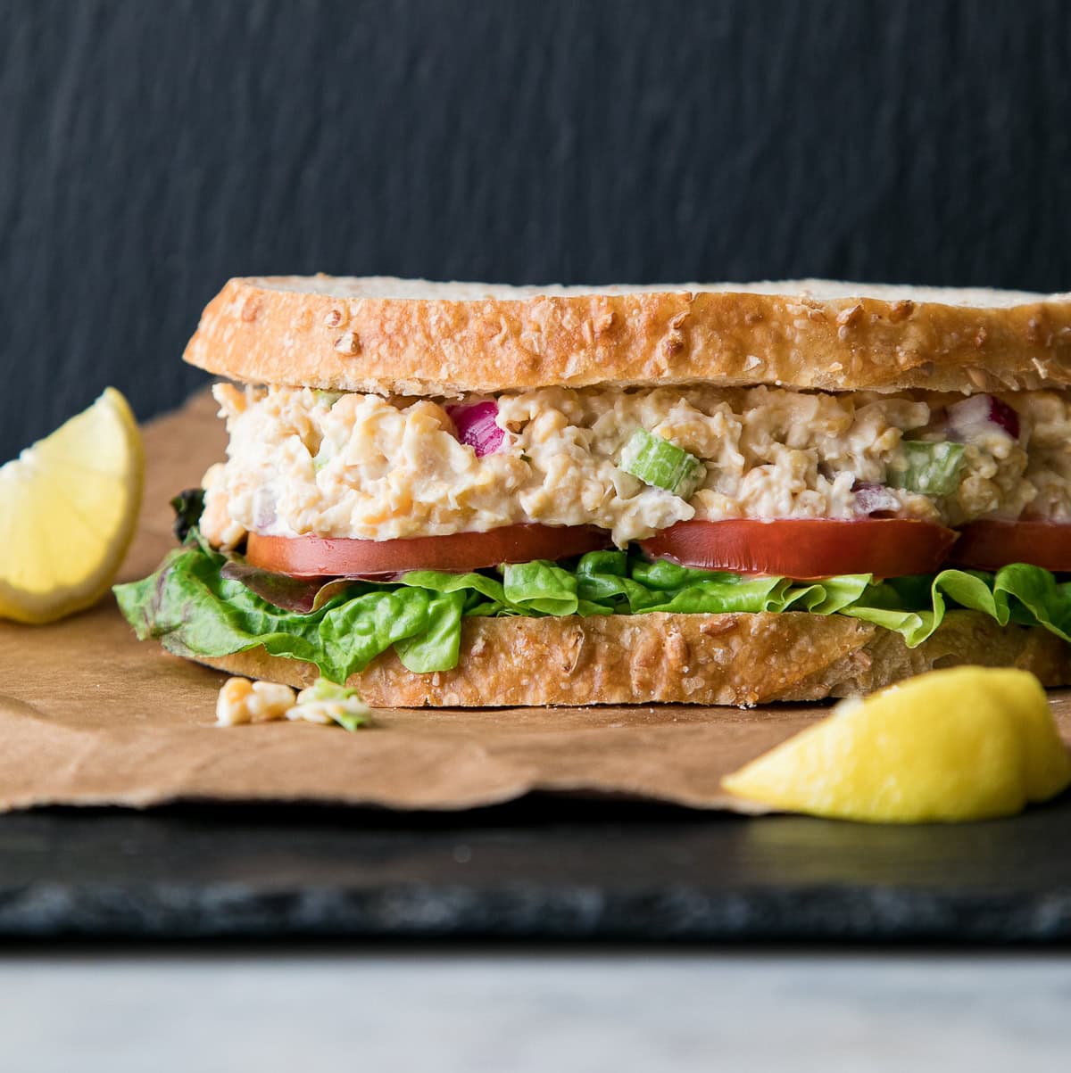 vegan chickpea of the sea salad sandwich.