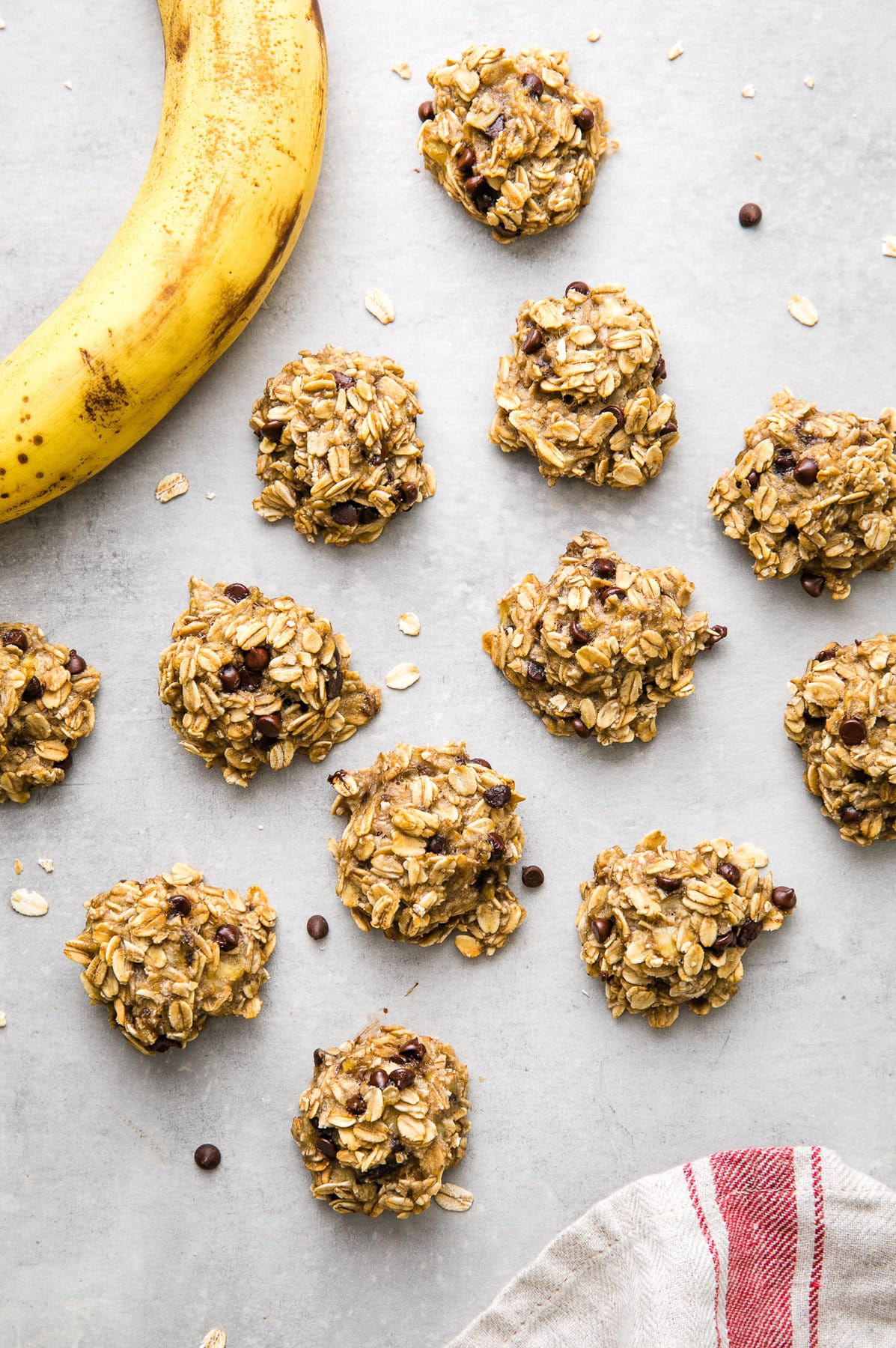 top down view of healthy 3 ingredient banana oatmeal cookies.