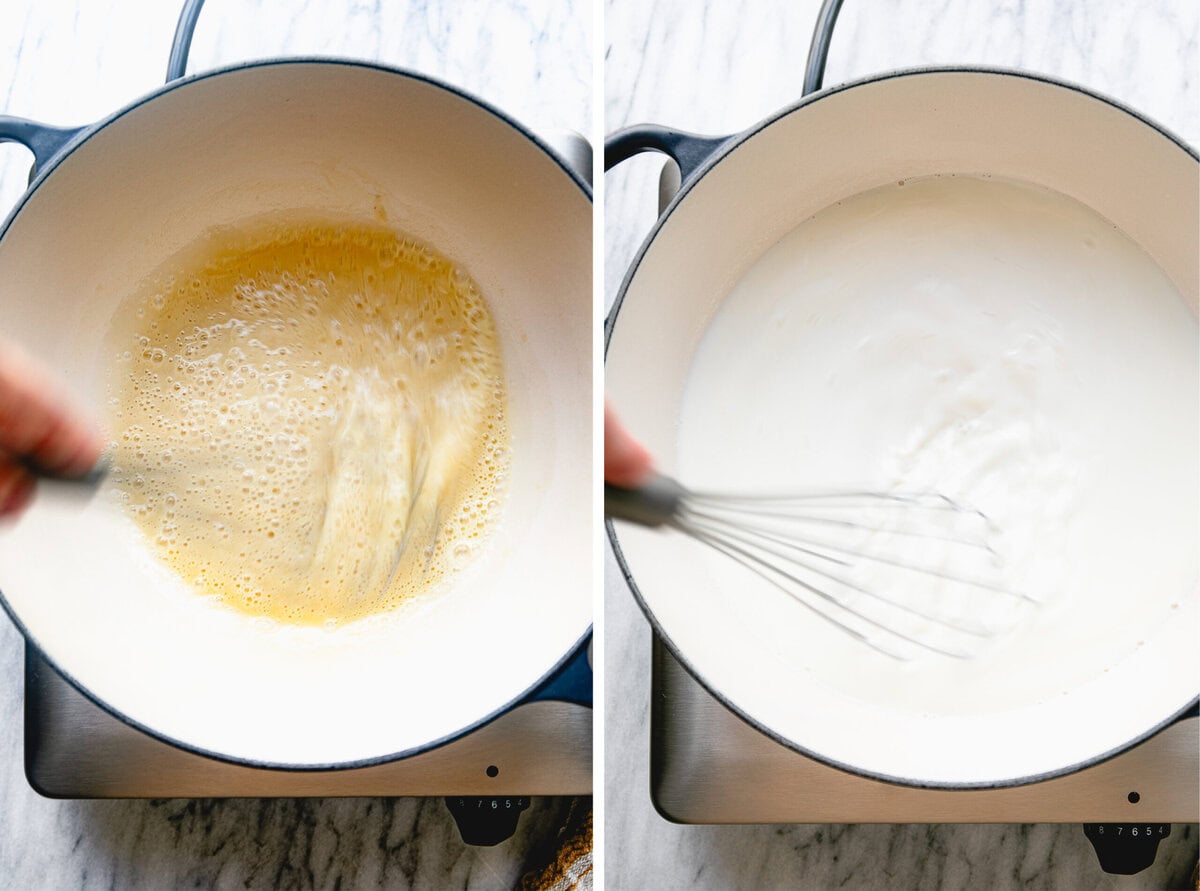 side by side process steps of making a roux.
