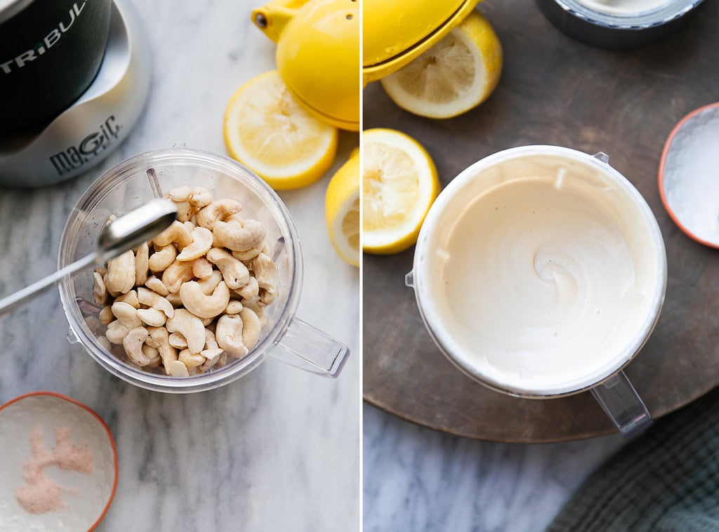 side by side process shots of how to make vegan sour cream.